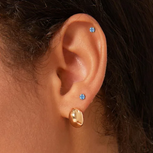 Miniatura 20 de Aretes de tuerca de circonita cúbica pequeña de 0.118 pulgadas, aretes de tuerca de oro de 14 quilates con circonita cúbica para cartílago, hélix