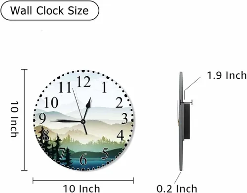 Miniatura 2 de Reloj de pared de paisaje natural, montaña y lago Natures Hills, árbol en ríos, reloj silencioso de 10 pulgadas sin tictac, funciona