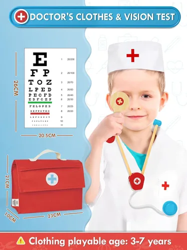 Miniatura 5 de Lehoo Castle Kit de médico para niños pequeños de 3 a 5 años, juego de médicos para niños, juego de simulación con disfraz de médico, estetoscopio
