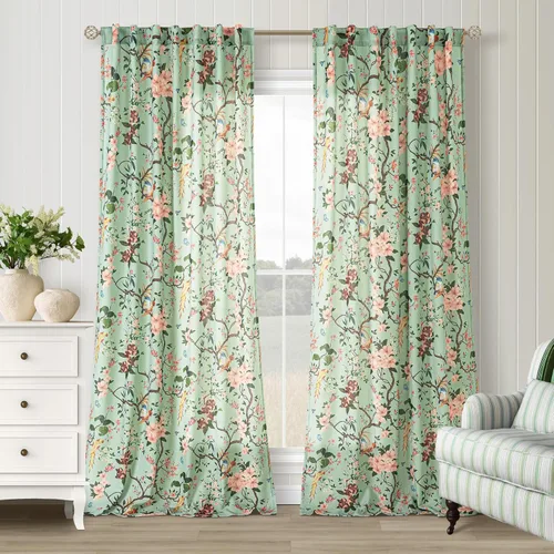 Miniatura 16 de Cortinas de lino florales azules y amarillas, estilo vintage, bohemio, de 63 pulgadas, 2 paneles con pestaña trasera para sala de estar