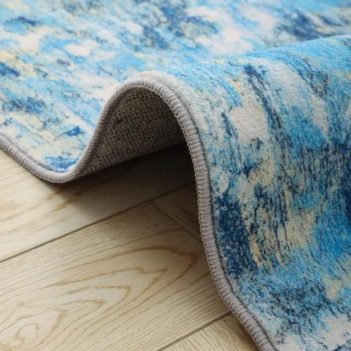 Miniatura 9 de Carvapet 9x12 Alfombras grandes para sala de estar y dormitorio, alfombra moderna lavable azul de pelo bajo con respaldo de goma, plegable, alfombra