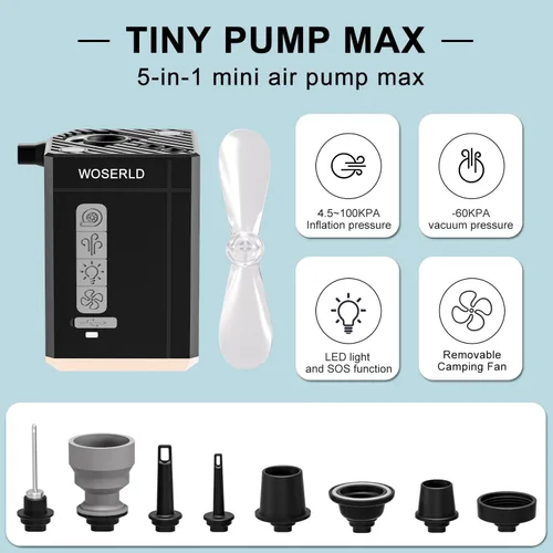Miniatura 5 de Portable Air Pump for Inflatables - 100KPA Mini Electric Air Pump 3000mAh Battery Air Mattress Pump & Camping Light & Fan for Air Mattres, Verde