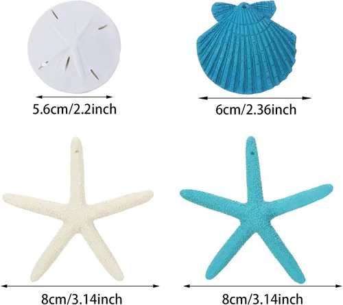 Miniatura 3 de Chuangdi 20 adornos de resina de estrella de mar de concha de mar, decoraciones colgantes con cuerda y cinta azul para verano, playa, boda, fiesta