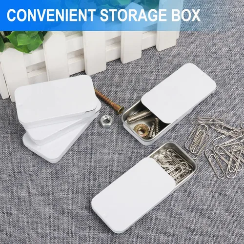 Miniatura 6 de GENHAKON 50 recipientes de lata de 2.36 x 1.3 x 0.43 pulgadas, caja de lata rectangular de metal con tapa deslizante para artículos pequeños, como