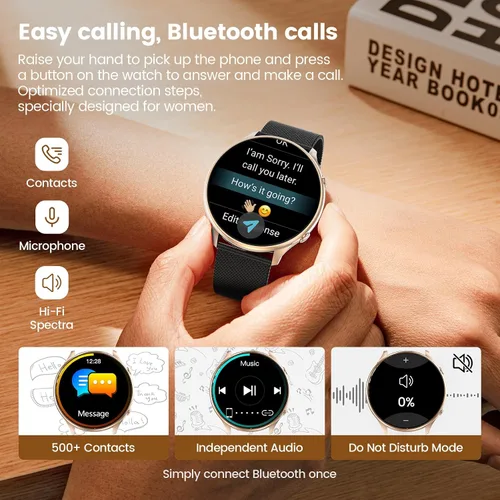 Miniatura 3 de Relojes inteligentes para mujer con rastreador de ciclo menstrual, reloj inteligente de 1.39 pulgadas, monitor de frecuencia cardíaca/sueño