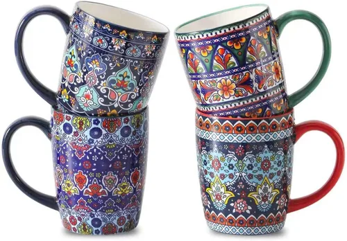 Miniatura 10 de glowworm Juego de 4 tazas de café apilables de 15 onzas con estante, tazas de cerámica para el hogar, oficina, inauguración de la casa y regalos