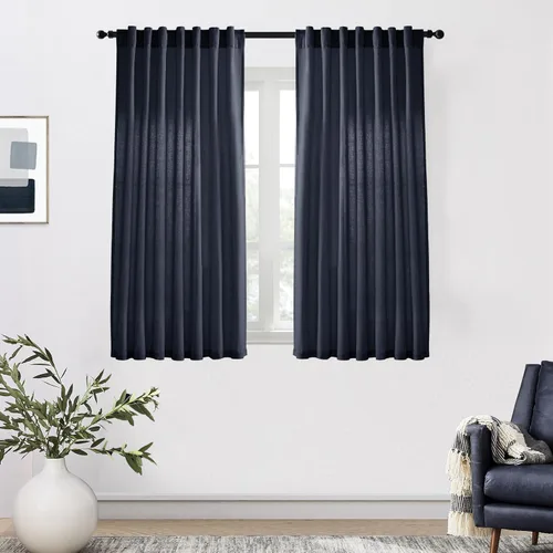 Miniatura 16 de XTMYI - Cortinas transparentes de 54 pulgadas de largo, juego de 2 paneles para baño, cortinas cortas de lino y algodón con semi privacidad