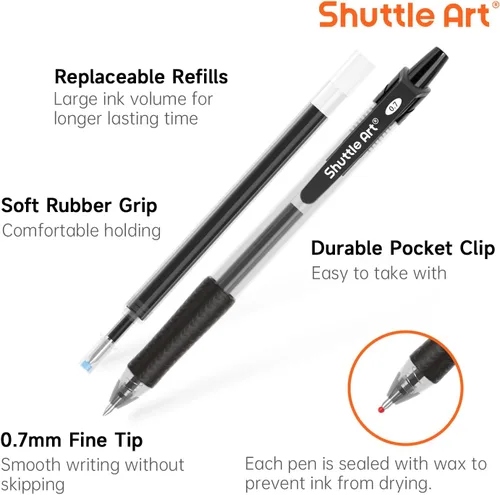 Miniatura 2 de Shuttle Art Bolígrafos de gel negros, paquete de 48 (20 bolígrafos con 28 repuestos), bolígrafos retráctiles de tinta de gel de punta media