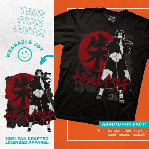 Miniatura 3 de Ripple Junction Naruto Shippuden - Camiseta de manga corta para hombre, Itachi Uchiha Akatsuki, anillo Kanji Anime con licencia