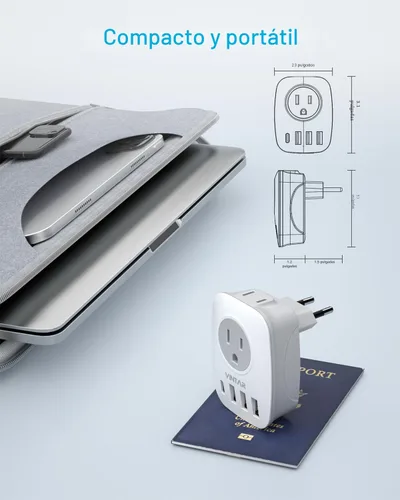Miniatura 5 de Paquete de 2 adaptadores de enchufe de viaje europeo, VINTAR Adaptador de enchufe de alimentación internacional con 1 USB C, 2 salidas americanas