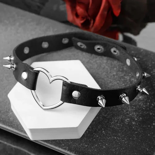 Miniatura 5 de MILAKOO - Collar de cuero sintético con corazón estilo punk