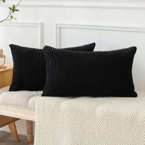 Miniatura 4 de OTOSTAR Juego de 2 fundas de almohada decorativas bohemias de 16 x 24 pulgadas, de pana suave, a rayas lisas, fundas de almohada lumbares, fundas