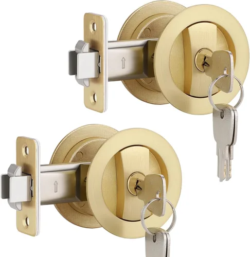 Miniatura 14 de EHOMEWARE 1 paquete de herrajes para puerta de bolsillo negro mate, manijas de puerta de bolsillo empotradas, cerradura de puerta de bolsillo