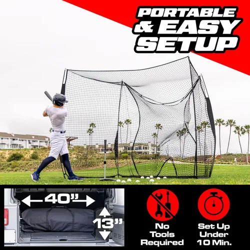 Miniatura 2 de GoSports Red de práctica portátil con respaldo para béisbol y softbol - Red de 10 x 8 pies para bateo y lanzamiento para patio trasero