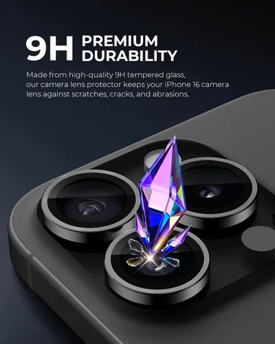 Miniatura 2 de UARMOR - Protector de lente de cámara para [iPhone 16 Pro y 16 Pro Max] 9H de vidrio templado y cubierta de aluminio, HD transparente, kit de fácil