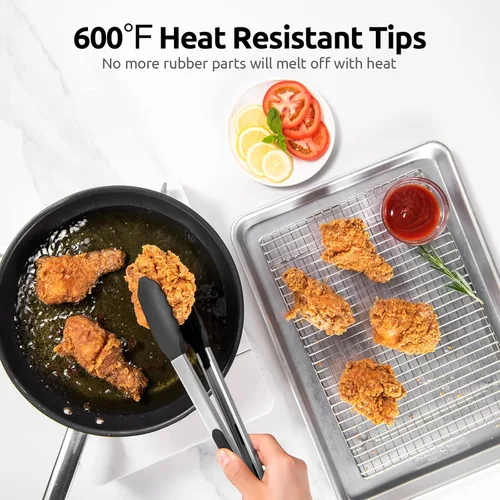Miniatura 3 de Pinzas de cocina resistentes al calor de 600ºF: U-Taste Juego de pinzas de cocina de silicona de 9+12 pulgadas con puntas de goma antiadherentes