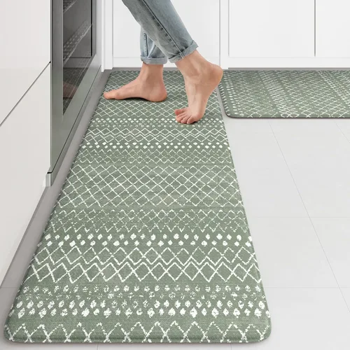 Miniatura 71 de KIMODE - Juego de 2 tapetes de cocina bohemios, antifatiga, antideslizantes, impermeables, ergonómicos, acolchados, cómodos, para lavandería, Caqui