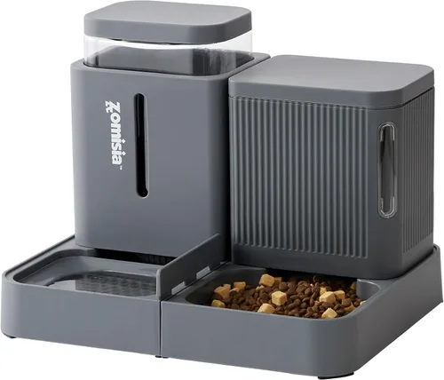 ZOMISIA Alimentador de gravedad para gatos y dispensador de agua, alimentador automático 2 en 1 para gatos con rotación de 180 grados, 2 unidades de