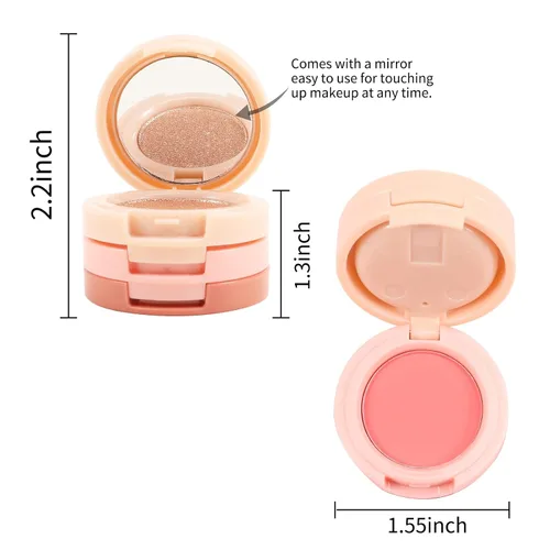 Miniatura 3 de Boobeen Kit de rubor e iluminador, paleta de polvo prensado de maquillaje 3 en 1, bronceador brillante, rubor mate naranja y rosa, paleta facial