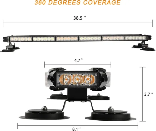 Miniatura 3 de ASPL Barra de luz estroboscópica LED de 38.5 pulgadas, 78 LED, doble cara, intermitente, de alta intensidad, luz estroboscópica de advertencia