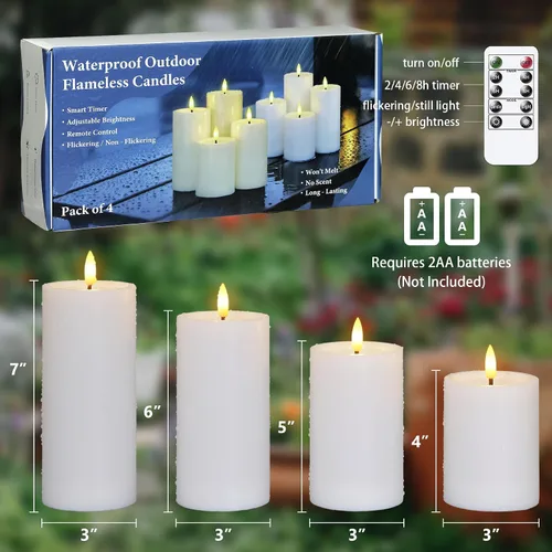 Miniatura 3 de Velas impermeables parpadeantes con temporizador automático, velas sin llama de plástico blanco con grasa para velas, 3" x 4" 5" 6" 7" Velas LED