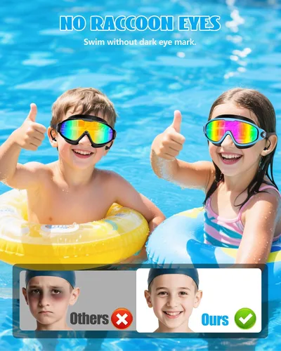 Miniatura 3 de Aegend Nuevo paquete de 2 gafas de natación de visión amplia para niños, gafas antivaho/anti-UV sin fugas con tapones para los oídos para niños de 3