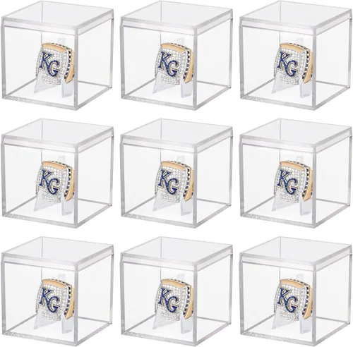 Miniatura 15 de Hooqict Paquete de 4 Estuche de Exhibición de Sóftbol de Acrílico Estuche de Exhibición de Sóftbol Transparente Soporte Protegido contra UV Estuche