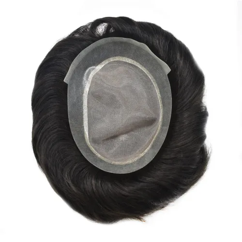 Miniatura 6 de Toupee para hombres Pieza de cabello humano real para hombres Sistema de reemplazo de cabello fino Mono Mens Toupee Piezas de pelo Poly Men