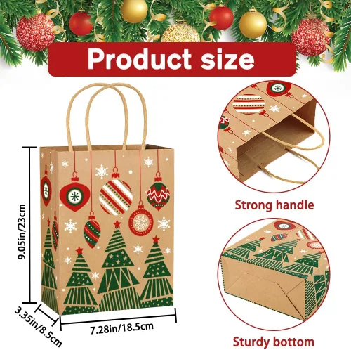 Miniatura 2 de Vellibring 24 piezas de bolsas de regalo de Navidad Kraft, bolsas de papel de Navidad con asa, bolsas de papel de Navidad con estampados navideños