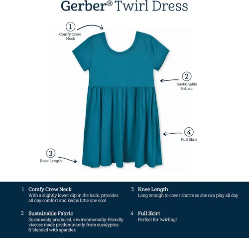 Miniatura 6 de Gerber Vestido de manga corta suave para bebé niña de talla única, con viscosa hecho de eucalipto