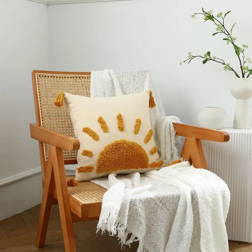 Miniatura 7 de Fundas de almohada bohemias de 18 x 18 pulgadas, fundas de almohada decorativas de sol con borlas, funda de almohada moderna marroquí para sofá
