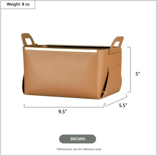 Miniatura 4 de Cesta decorativa de piel sintética, cesta pequeña para entrada, mesita de noche, cómoda, caja organizadora rectangular plegable (marrón)
