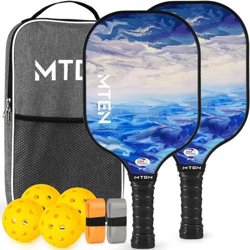 Pickleball Paddles Set of 2 or 4, or Single Paddle – USAPA Approved Fiberglass Surface Pickleball Rackets Set for Men & Women Lago blanco*2