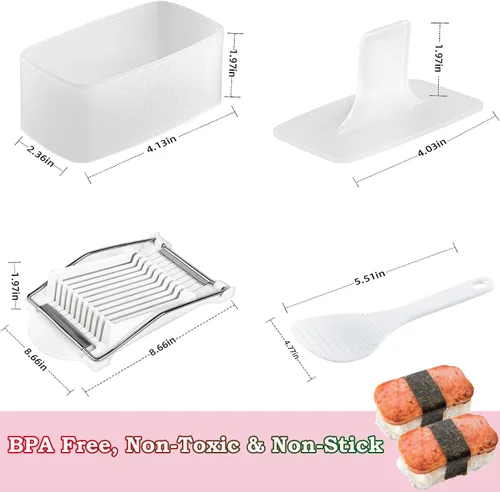 Miniatura 7 de Molde de spam para musubi, 4 piezas, kit para hacer musubi, cortador de spam, prensa de musubi, sushi, arroz, onigiri, cortador de huevos para 4