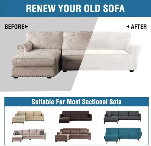 Miniatura 4 de Fundas de sofá modulares en forma de L, 2 fundas de terciopelo grueso antideslizantes para sillón de 3 + 3 plazas, protector de muebles para sala