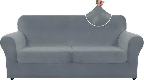 Miniatura 84 de ZNSAYOTX Funda de terciopelo de 3 piezas para sofá de 3 piezas con 2 fundas de cojín de asiento extra grandes, funda elástica para sofá de 2 plazas