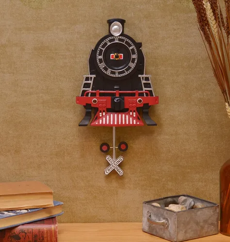 Miniatura 2 de Mark Feldstein & Associates Reloj de pared con péndulo de tren de motor de vapor vintage de resina, 13 pulgadas