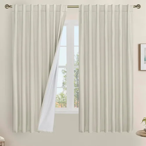 Miniatura 160 de LAMIT Cortinas de lino natural 100 % opacas para ventana, para dormitorio, 45 pulgadas, cortinas térmicas con textura de lino estilo granja