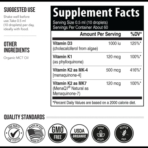 Miniatura 6 de Total K2® Vitamina K2 como MK7 y MK4 Cofactor Plus K1 y vitamina D3 – 620 mcg de K2 por porción – All-Trans MK7 de MenaQ7® – Vitamina K
