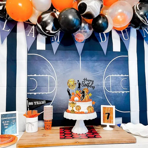 Miniatura 7 de 29 adornos de baloncesto para tartas de baloncesto con bolas doradas de estrella para cumpleaños de hombres