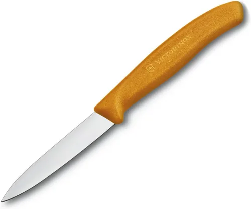 Victorinox Cuchillo de pelar clásico suizo de 3.25 pulgadas con borde recto, punta de lanza, naranja, pelar de 3.25 pulgadas
