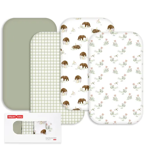 Miniatura 19 de Gllquen Baby Paquete de 4 sábanas de moisés, transpirable y acogedora, sábana bajera elástica para cuna de viaje, patrón floral de moda, sábanas
