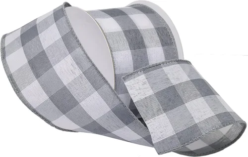 Miniatura 18 de Morex Ribbon 7398.60/50-613 Cambridge - Cinta con cable de 2.5 pulgadas x 50 yardas, color blanco y negro, cinta a cuadros para envolver regalos