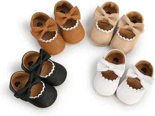 Miniatura 5 de LAFEGEN Zapatos planos Mary Jane para bebés y niñas con Bownot, suela suave, suela suave, piel sintética, recién nacidos, para primeros pasos
