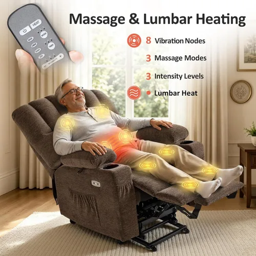 Miniatura 7 de MCombo Silla Reclinable Elevadora Eléctrica de Gran Tamaño para Ancianos, Silla Elevadora con Calor y Masaje, Reclinable Elevadora para Grandes