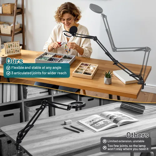 Miniatura 6 de 15X Magnifying Glass with Light and Clamp, 84 LED Hands-Free Lighted Magnifying Glass with Clamp, 3-Section Arm 5 Color Modes Dimming LED Desk