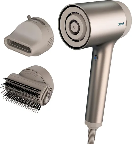 Shark HD112BRN HyperAIR - Secador de pelo de secado rápido con concentrador 2 en 1 IQ y accesorios de peinado, preajustes automáticos, cepillo de