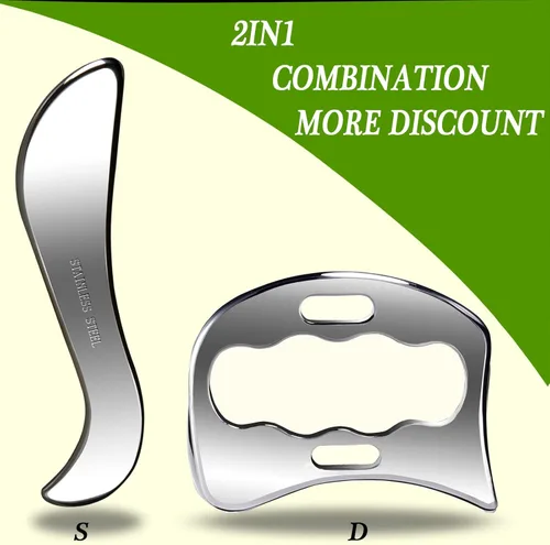 Miniatura 3 de BYYDDIY Juego de herramientas de raspador muscular de acero inoxidable 2 en 1 Gua Sha raspador de masaje