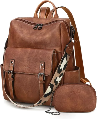 Miniatura 16 de AGLOD Mochila de cuero sintético para mujer, bolsos de viaje de moda para mujer, bolsos de viaje de trabajo de imitación, Beige- negro-marrón
