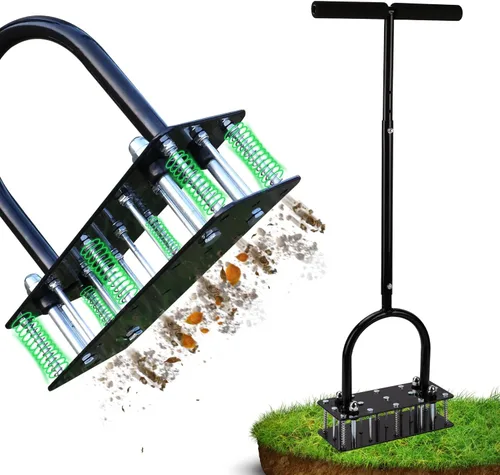 Aireador de césped, diseño automático de limpieza de suciedad y hojas, herramienta manual de alta resistencia con 15 picos de hierro, altura Negro